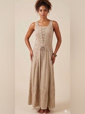 Kala Imports Elegant Beige Sleeveless Dress Festival NEW